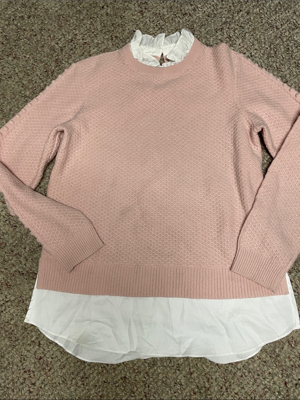 Ted baker cashmere wool Pink Layered Knit Sweater with Shirt Hem